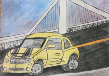 「レインボーブリッジとシボレー・カマロ」