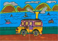 山と海の風景　温泉車両