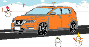 雪の中を走る日産エクストレイル