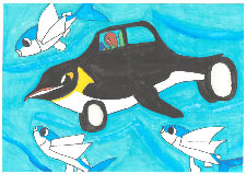 AI水陸両用ペンギンの車とびうおとおよぐ